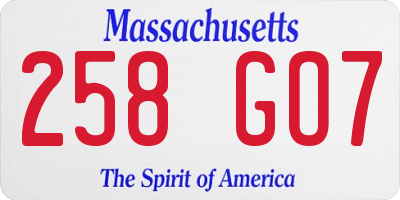 MA license plate 258GO7