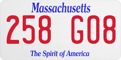 MA license plate 258GO8