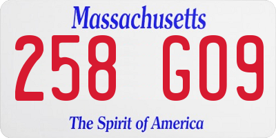 MA license plate 258GO9