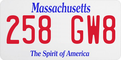 MA license plate 258GW8