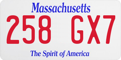 MA license plate 258GX7