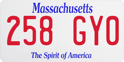 MA license plate 258GY0