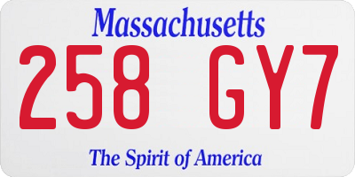 MA license plate 258GY7