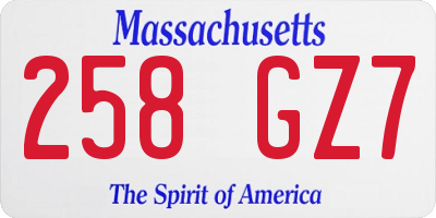 MA license plate 258GZ7