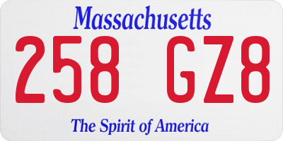MA license plate 258GZ8