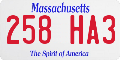 MA license plate 258HA3