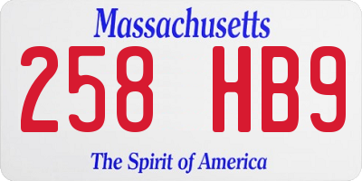 MA license plate 258HB9