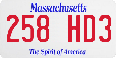 MA license plate 258HD3