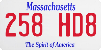 MA license plate 258HD8