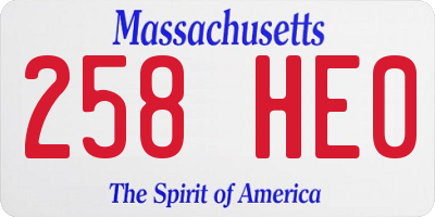 MA license plate 258HE0