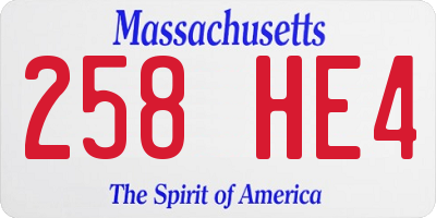 MA license plate 258HE4