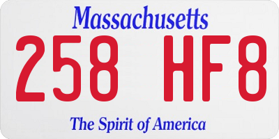 MA license plate 258HF8