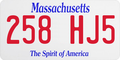 MA license plate 258HJ5
