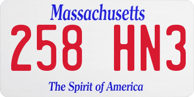 MA license plate 258HN3