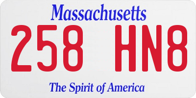 MA license plate 258HN8