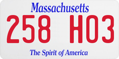 MA license plate 258HO3