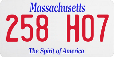 MA license plate 258HO7