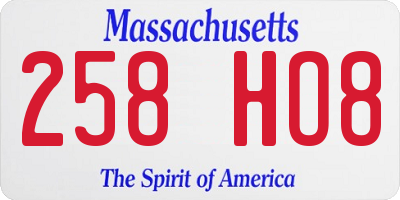 MA license plate 258HO8