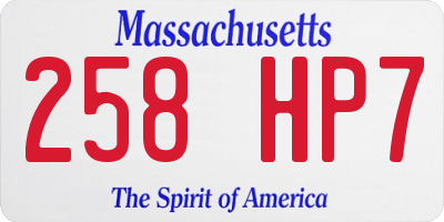 MA license plate 258HP7