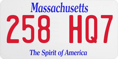 MA license plate 258HQ7