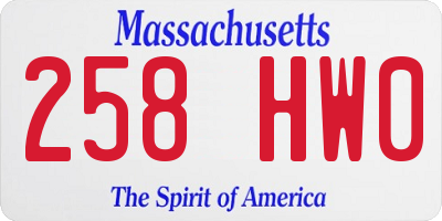 MA license plate 258HW0