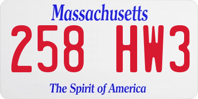 MA license plate 258HW3