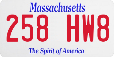 MA license plate 258HW8