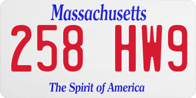MA license plate 258HW9