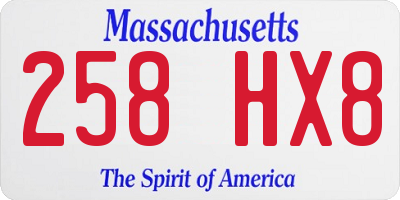 MA license plate 258HX8