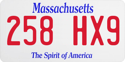 MA license plate 258HX9