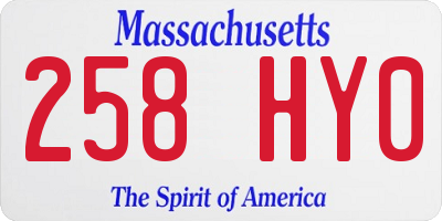 MA license plate 258HY0