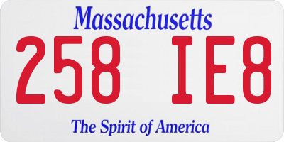 MA license plate 258IE8