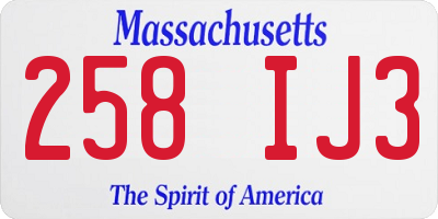 MA license plate 258IJ3