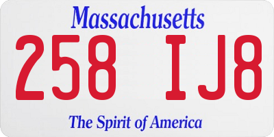 MA license plate 258IJ8