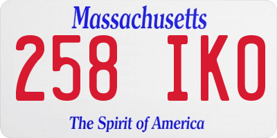 MA license plate 258IK0