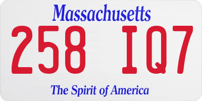 MA license plate 258IQ7
