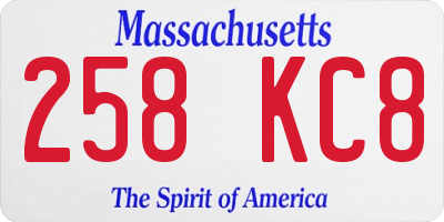 MA license plate 258KC8