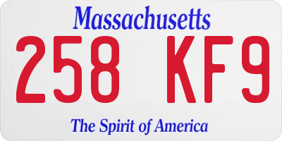 MA license plate 258KF9