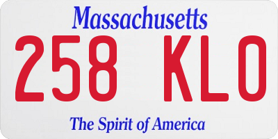 MA license plate 258KL0