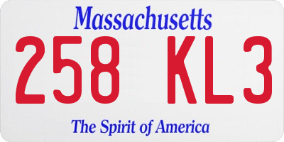 MA license plate 258KL3