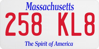 MA license plate 258KL8