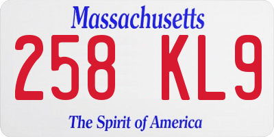 MA license plate 258KL9