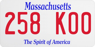 MA license plate 258KO0