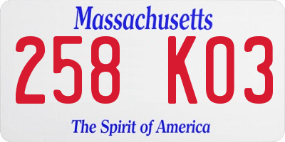 MA license plate 258KO3