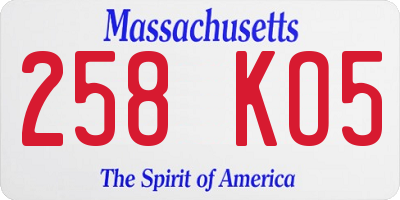 MA license plate 258KO5