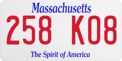 MA license plate 258KO8
