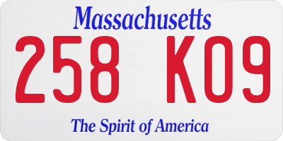 MA license plate 258KO9