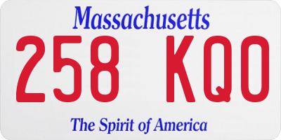 MA license plate 258KQ0