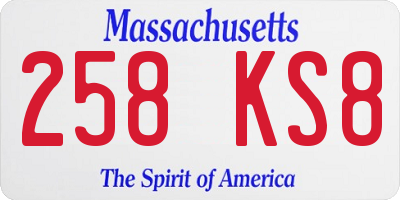 MA license plate 258KS8