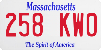 MA license plate 258KW0